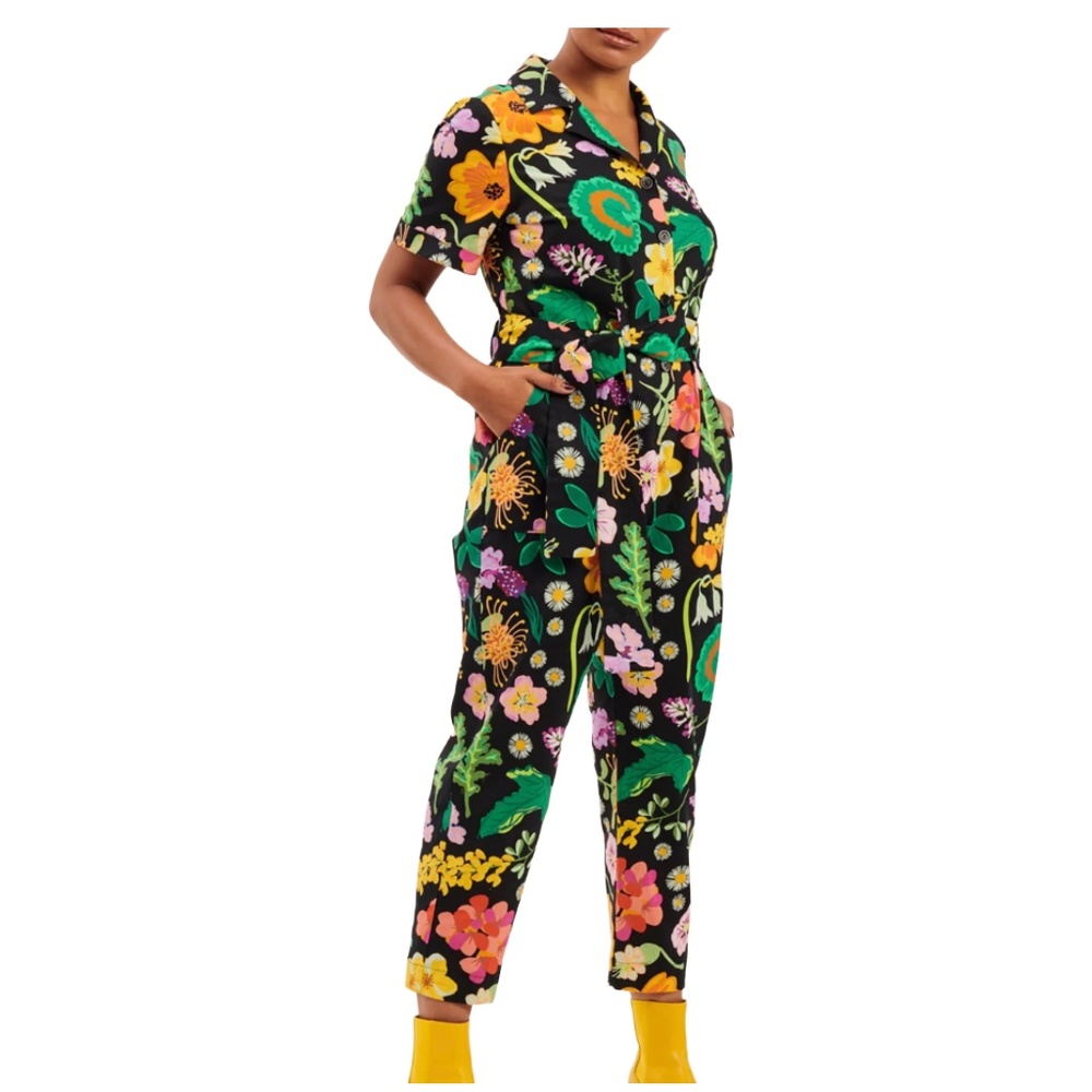 Linen floral jumpsuit OBUS AU size 20 - Colorful fun short sleeve jumpsuit